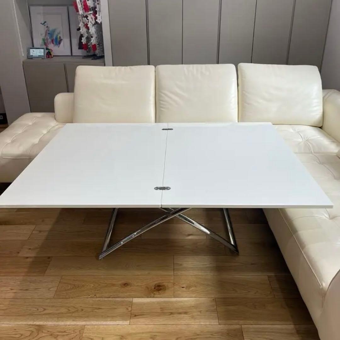 カリガリス テーブル 昇降式(7段階)&伸長 ホワイトxシルバー