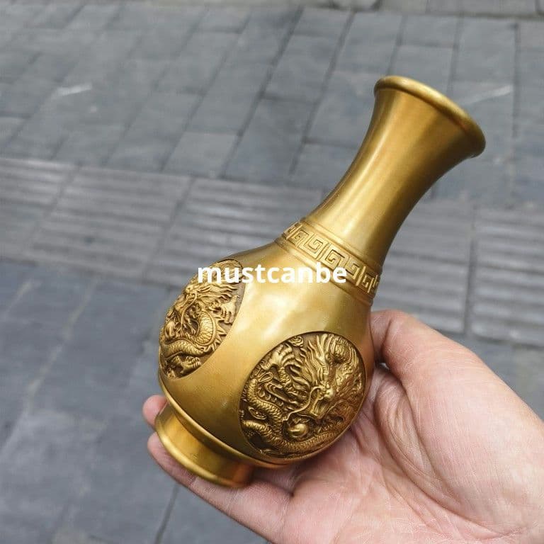 銅器 浮彫竜紋花瓶 美品 重厚 装飾品 工芸品 置物
