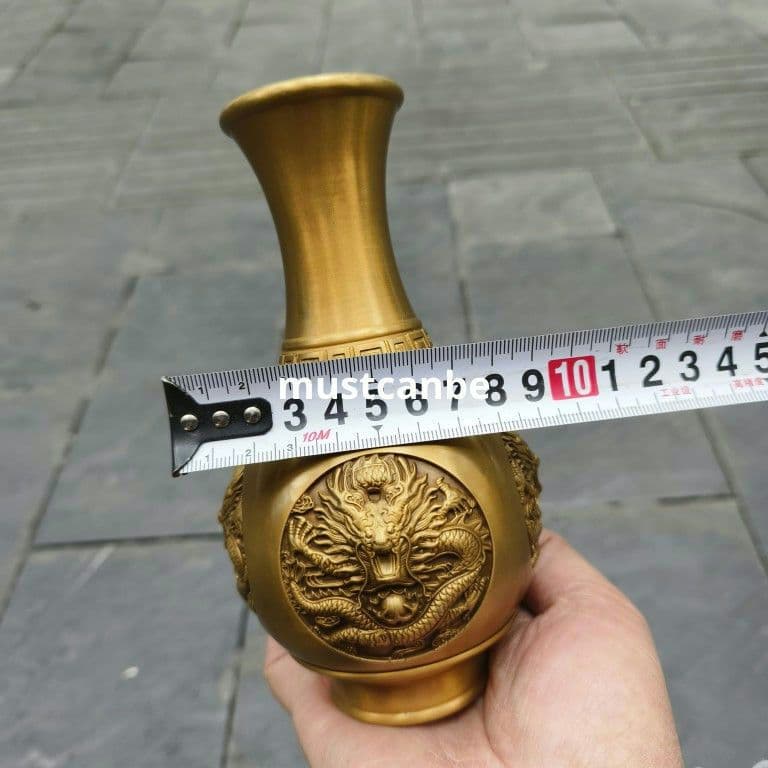 銅器 浮彫竜紋花瓶 美品 重厚 装飾品 工芸品 置物