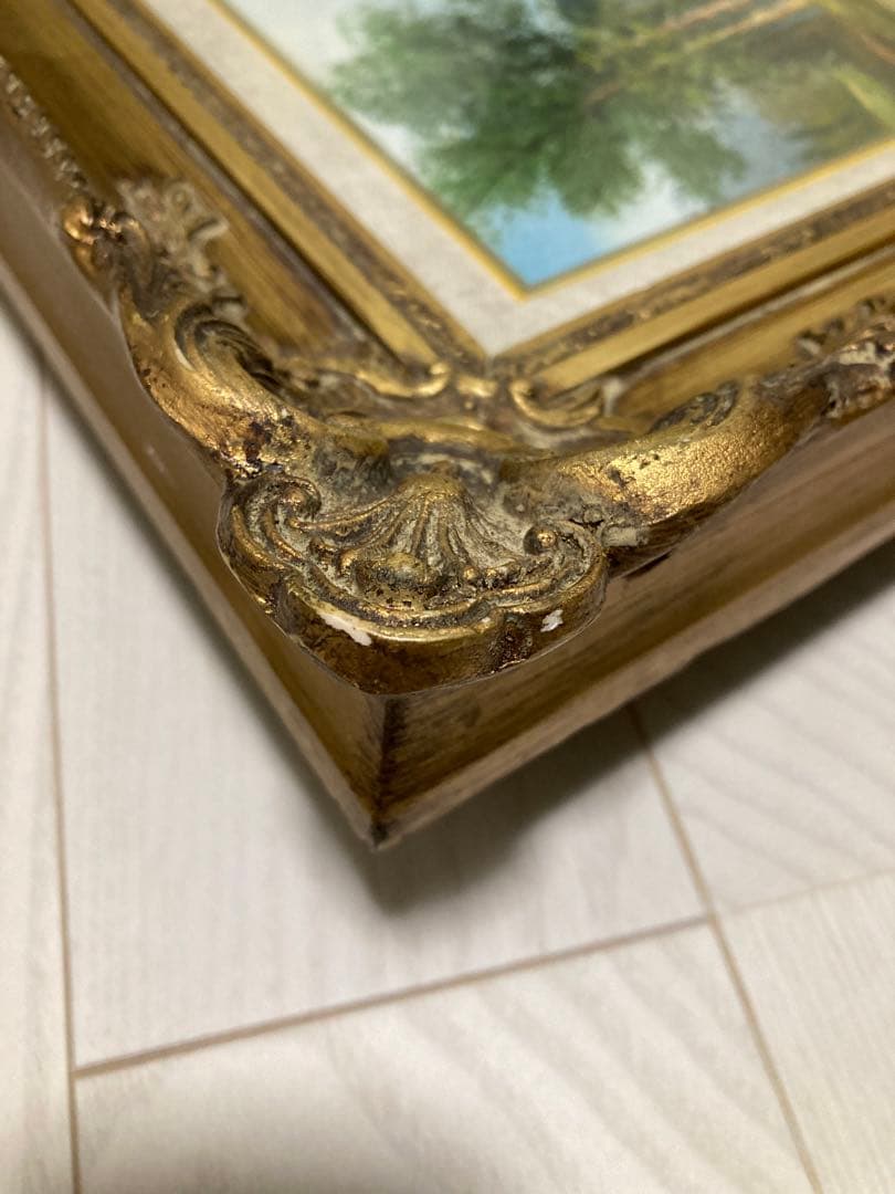 ゴールド額縁　風景画　油絵　山　自然