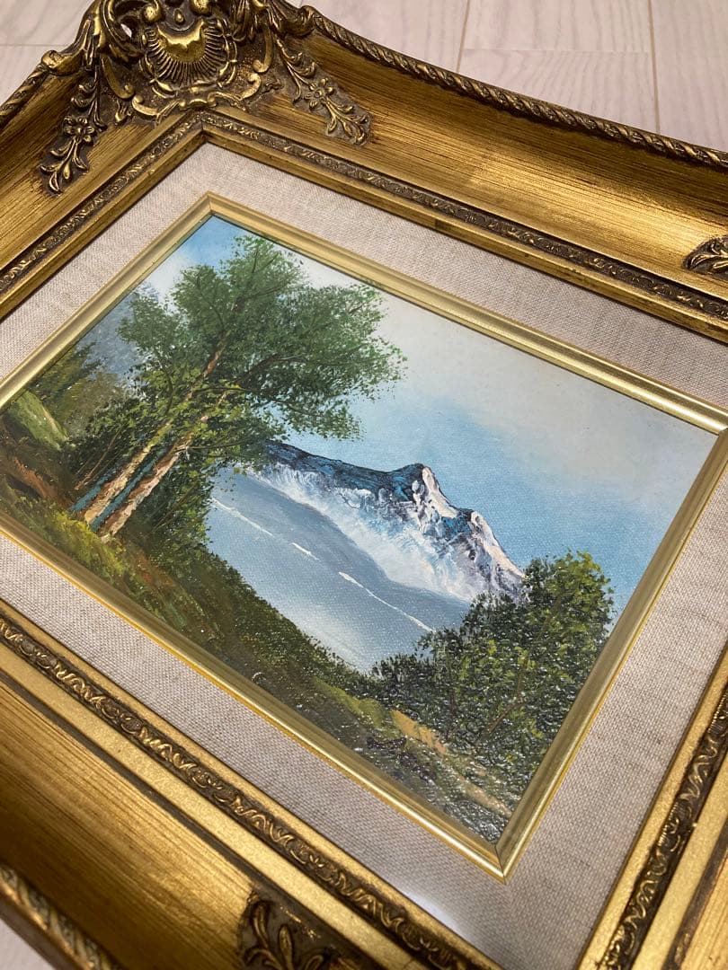 ゴールド額縁　風景画　油絵　山　自然