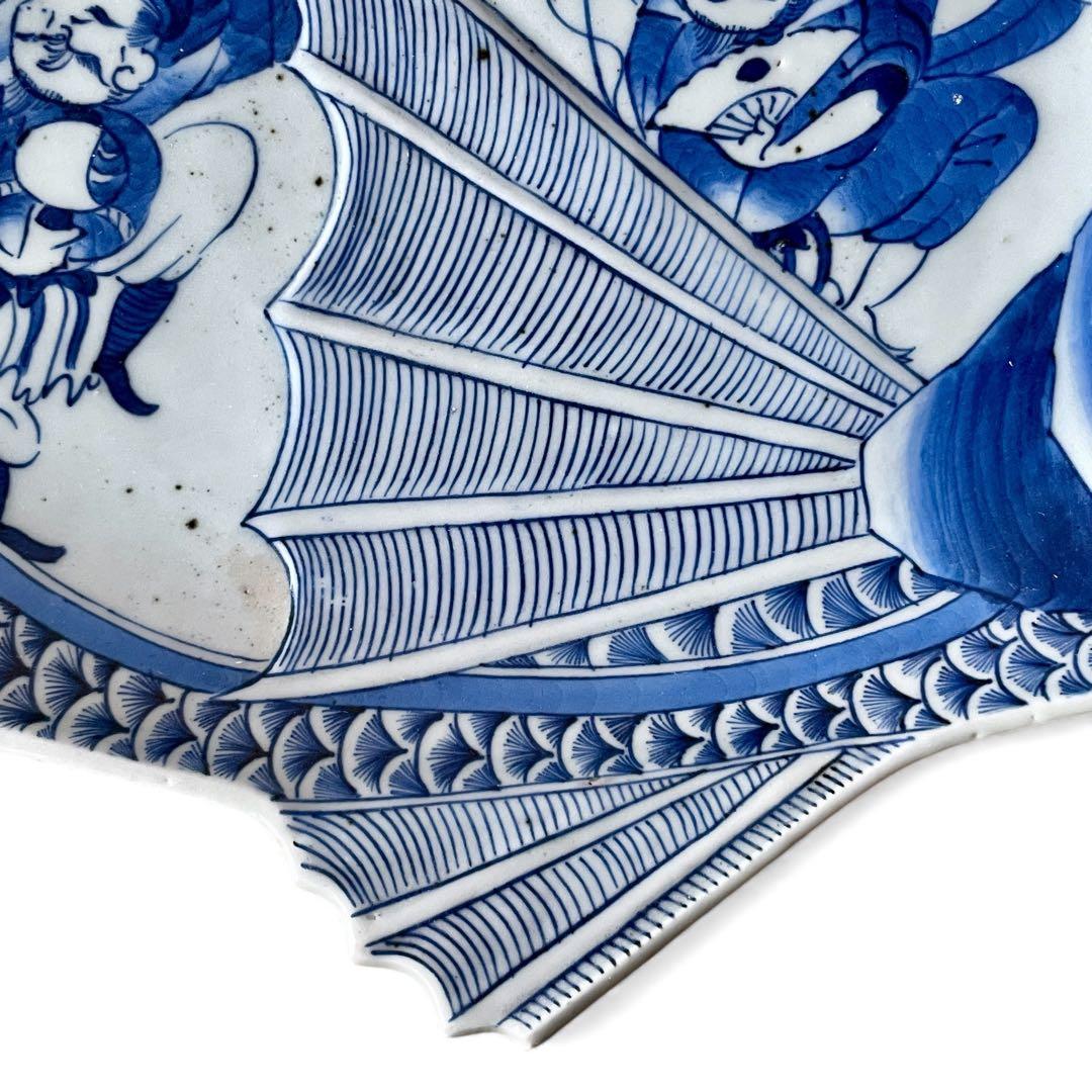 希少】明治 染付 鯛形皿 恵比寿様 大黒天 検)骨董 古美術 古伊万里