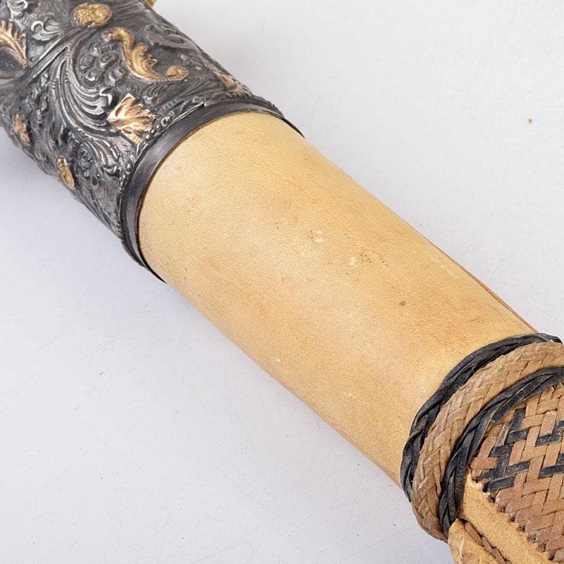 馬具 装飾品 中国 チベット 本皮製 古銅持ち手 鞭 C 9317