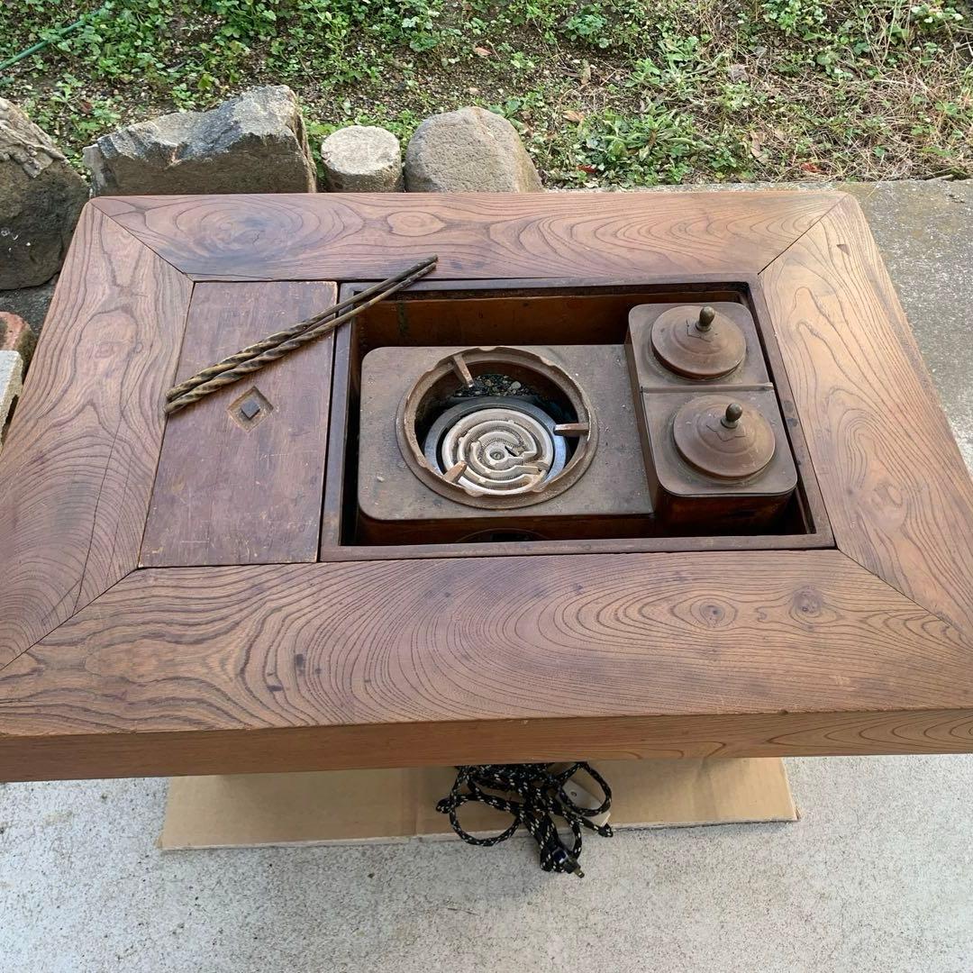 木製長火鉢 角火鉢 欅テーブル 囲炉裏 送料込み ＊引き取り歓迎お