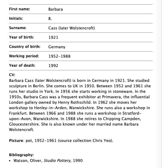 ○Barbara cass ドイツ巨匠 ベルリン 花瓶 ポッテリー 1921年生