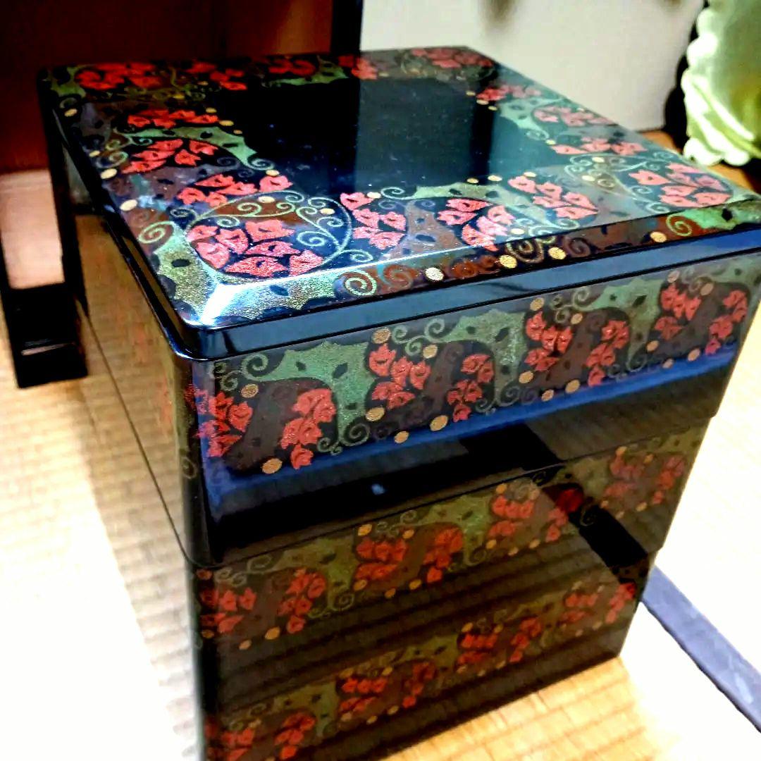 おかもち付き 金箔使用 高級重箱 年代物 5段 富山漆器 木製 お正月 お節料理