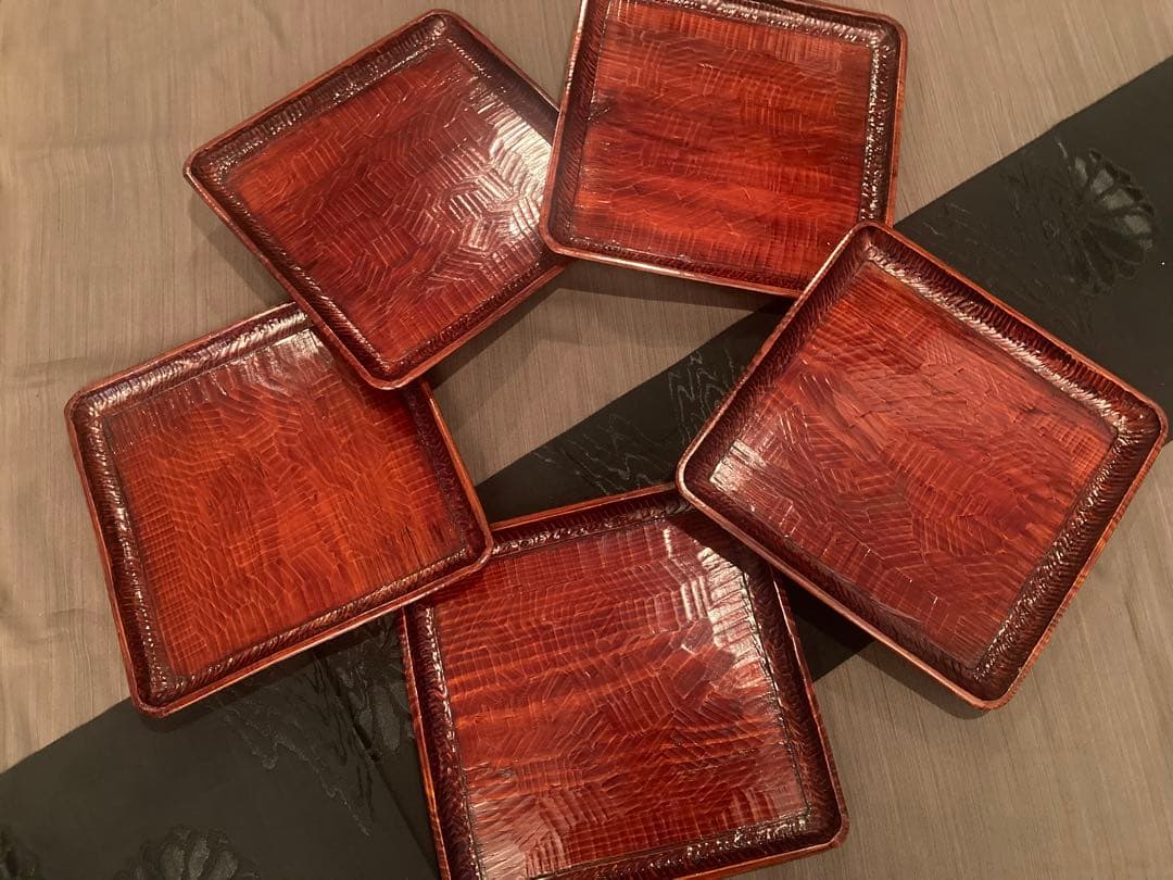 讃岐彫【5枚セット】お盆 香川漆器 四角盆 香川県伝統工芸 どっしりした
