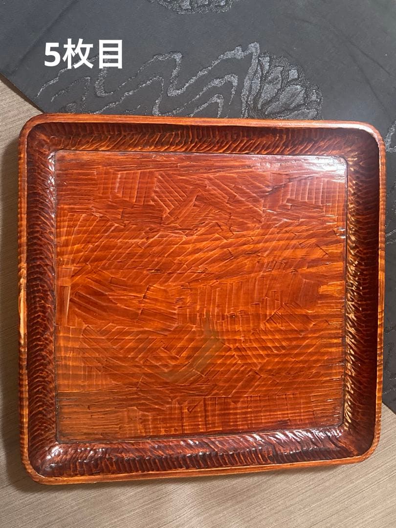 讃岐彫【5枚セット】お盆 香川漆器 四角盆 香川県伝統工芸 どっしりした