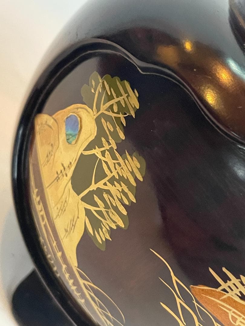 輪島塗 香炉 紫檀 蒔絵 越山 三つ足 山水 阿古陀 漆 金箔 螺鈿細工 骨董