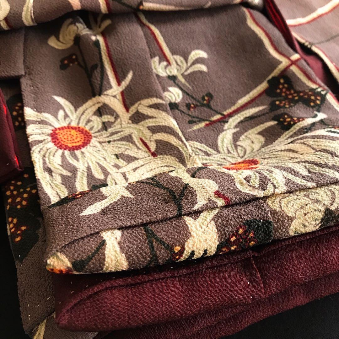 市松人形 15号 縮緬 アンティーク 着物 帯 ＊ 菊 - 人形在庫 処分 セール