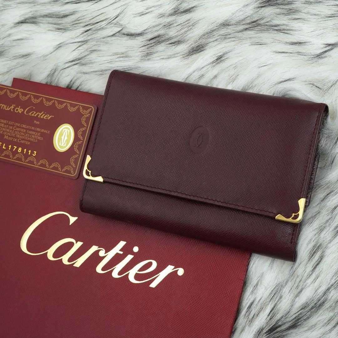 □極美品□ Cartier カルティエ マストライン レザー 三つ折り 財布