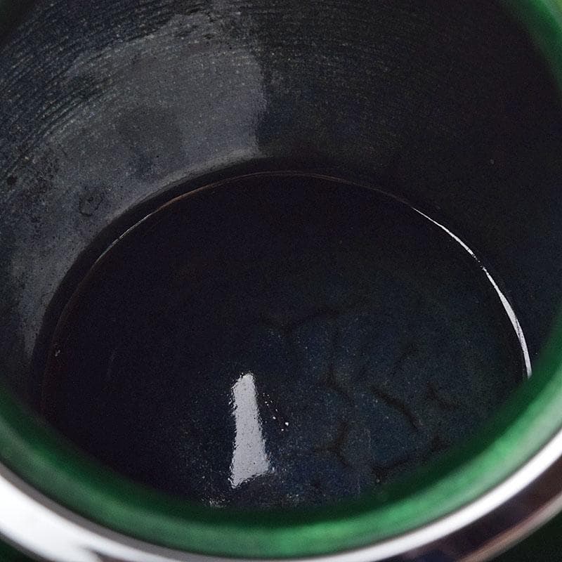 七宝焼 相互七宝謹製 緑透釉 松文 花瓶 唐木台付 共箱 M R9393H