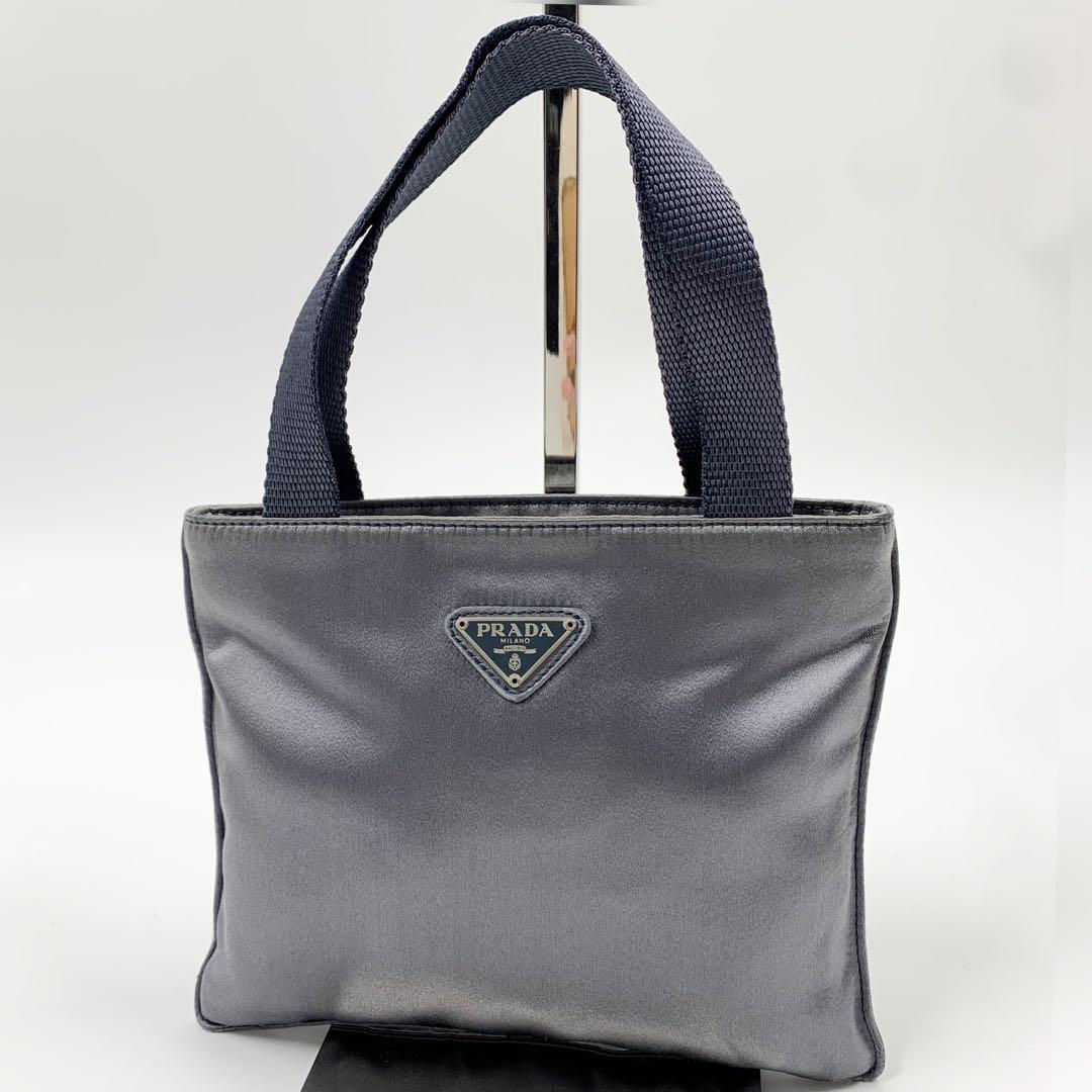 【✨極美品✨】プラダ ミニハンドバッグ 三角ロゴ ナイロン メタリックブルー