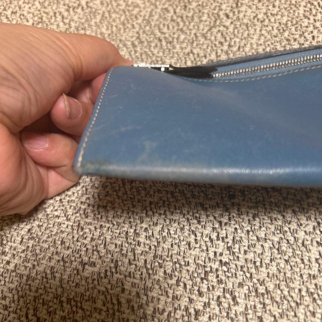 HERMS エルメス ジップザップ ポーチ ペンケース ブルージーン レザー