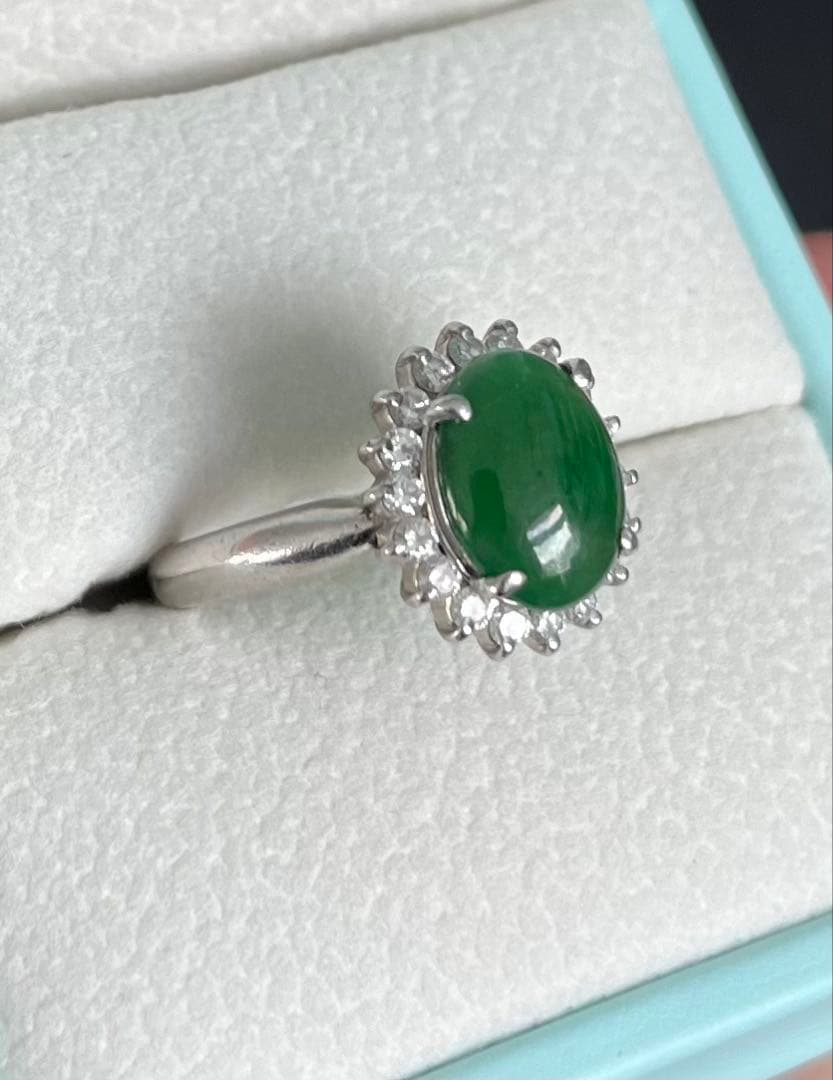 天然翡翠　ひすい　ろうかん　天然ダイヤモンド　リング PT９００