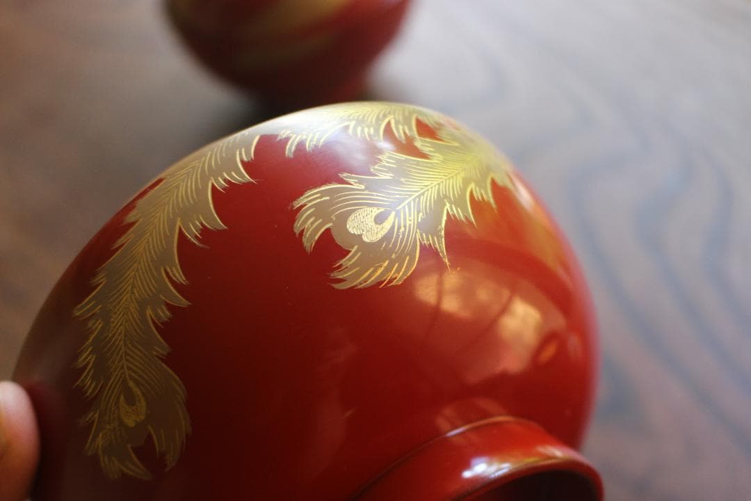 時代逸品！上質朱漆に極上鳳凰沈金蒔絵の映える大椀2点（検輪島塗雑煮椀煮物椀