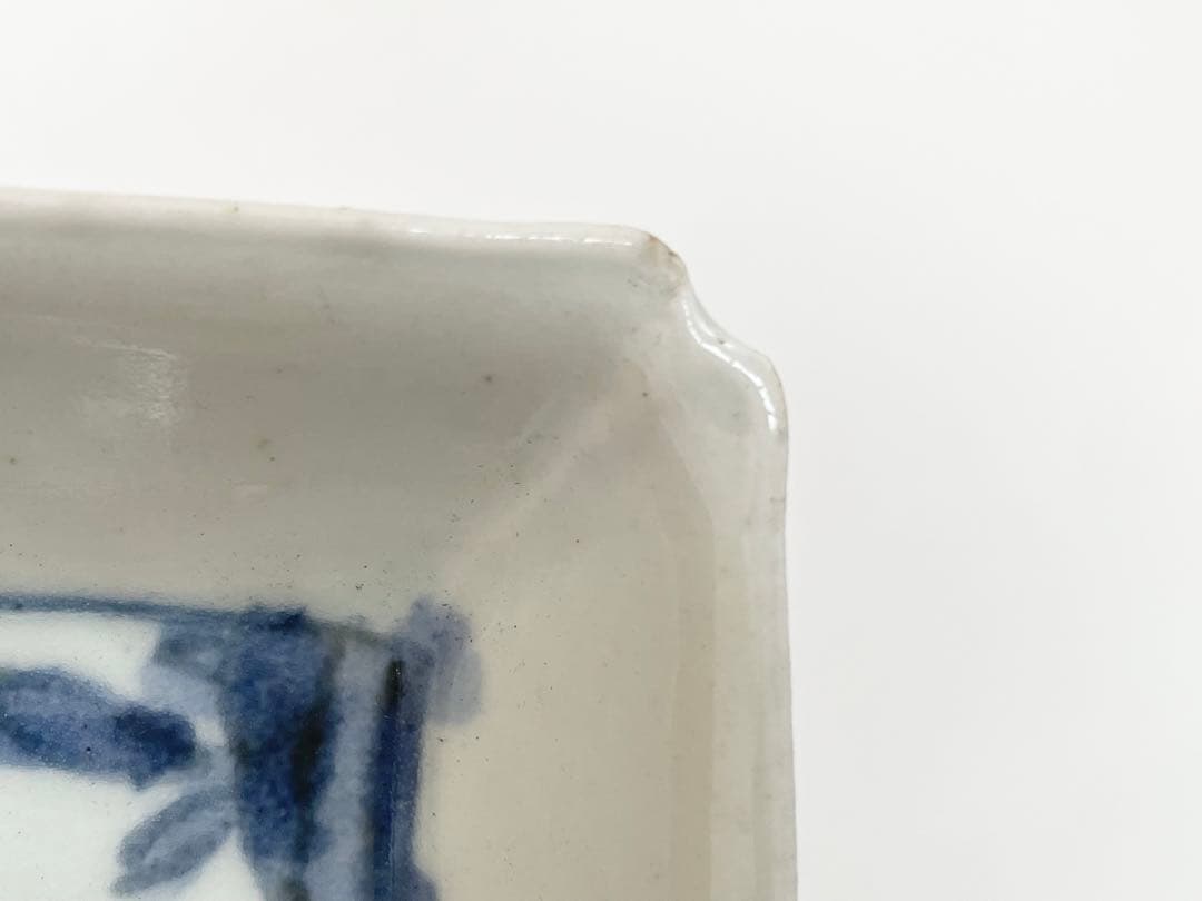 骨董 アンティーク 古伊万里 染付 水車波文様 長方皿 長皿 料理 懐石