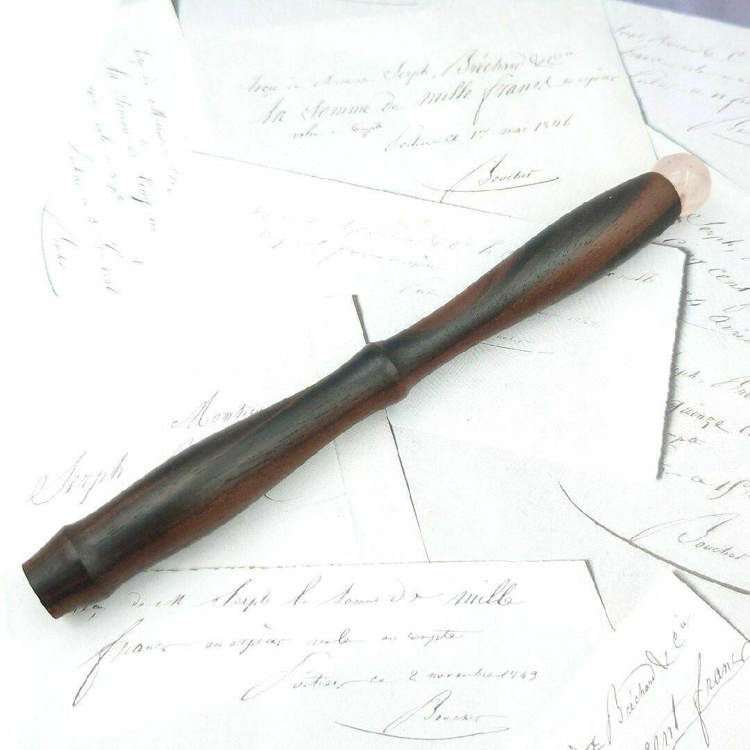 黒檀 ガラスペン木軸 No.8 ローズクォーツ ボルトレッティ互換軸