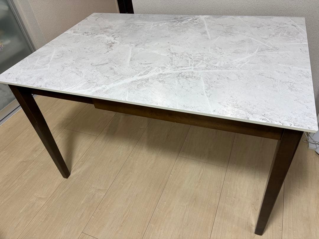 【U】伸長式ダイニングテーブル 80センチ 120センチ 大理石調