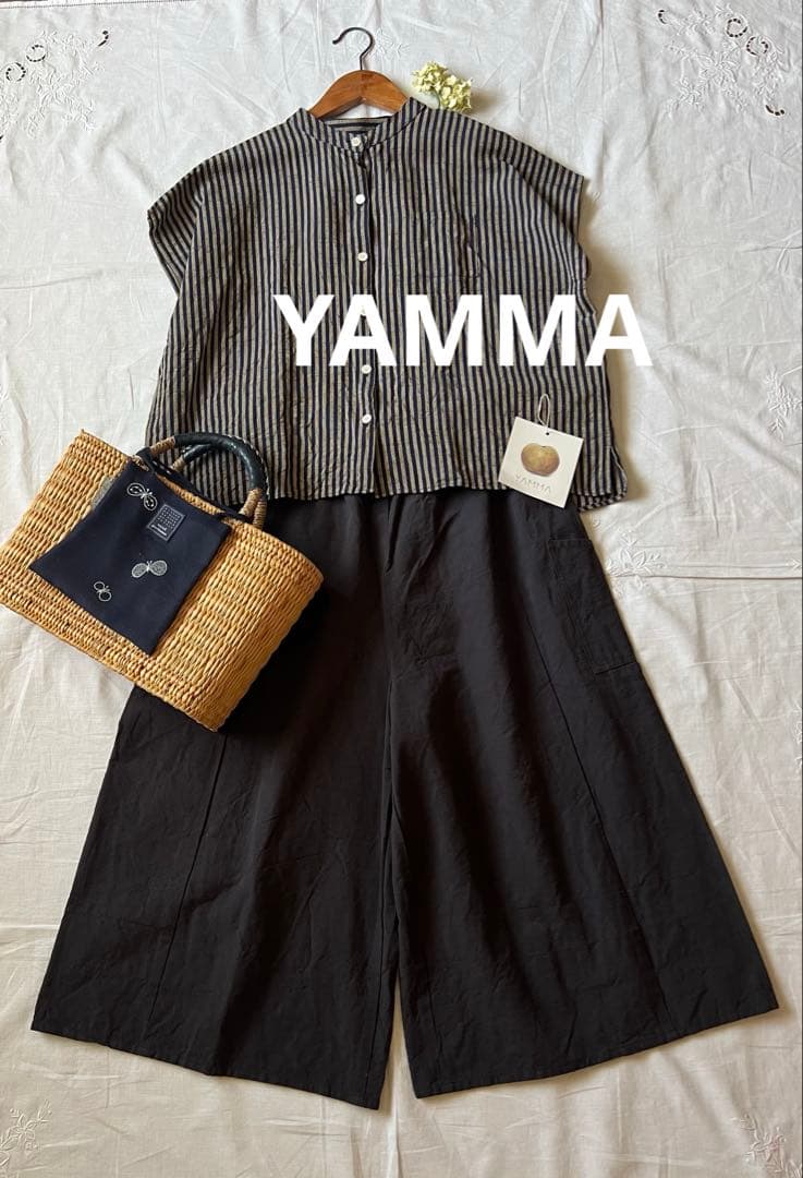 【極美品】YAMMA産業　会津木綿　キュロットパンツ　ロングロング丈　スミクロ