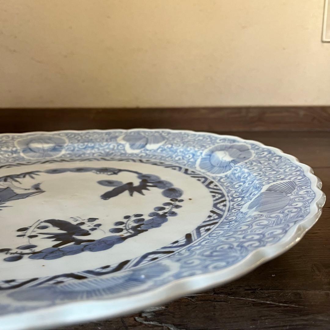 古伊万里　大皿　印判　染付　松竹梅　42cm