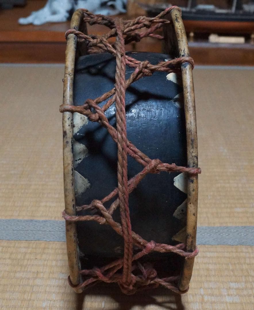 明治昭和レトロ 和太鼓 締太鼓 附締太鼓 最大幅36cm バチ付き