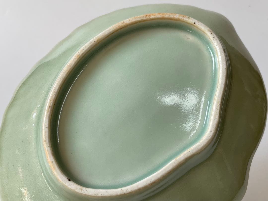 骨董 アンティーク 柿右衛門青磁色絵牡丹文変形皿 向付 皿 柿右