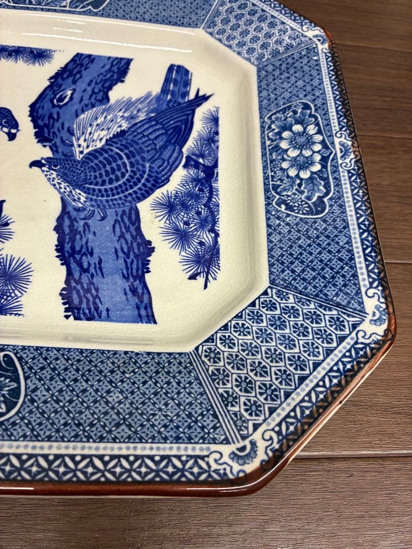 真生窯 八角大皿 花鳥図 染付 大皿 昭和レトロ 飾り皿 - メルカリ