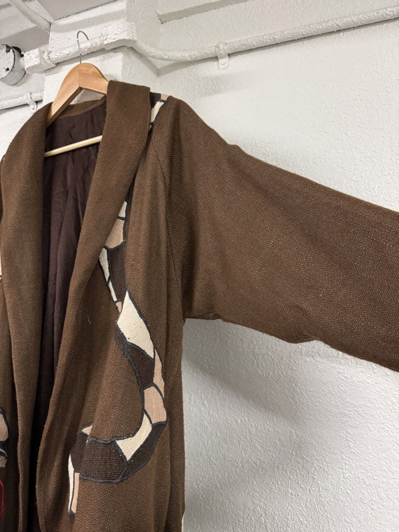 60s 70s アメリカ古着 ガウンコート ロングジャケット 刺繍 トカゲ 蛇