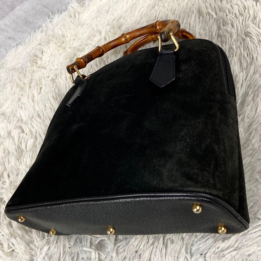 美品 オールドグッチ 2way スエード レザー バンブー 斜め掛け ブラック