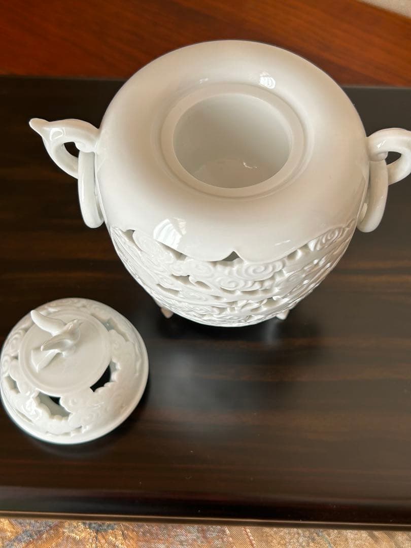 白磁透かし香炉 一壺 三脚 茶道具 箱無し｜白磁透かし香炉一壺三脚