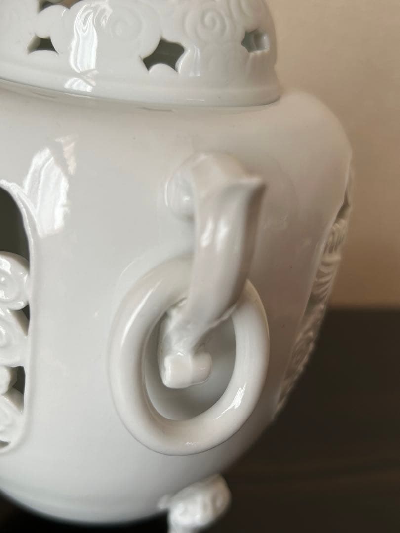 白磁透かし香炉 一壺 三脚 茶道具 箱無し