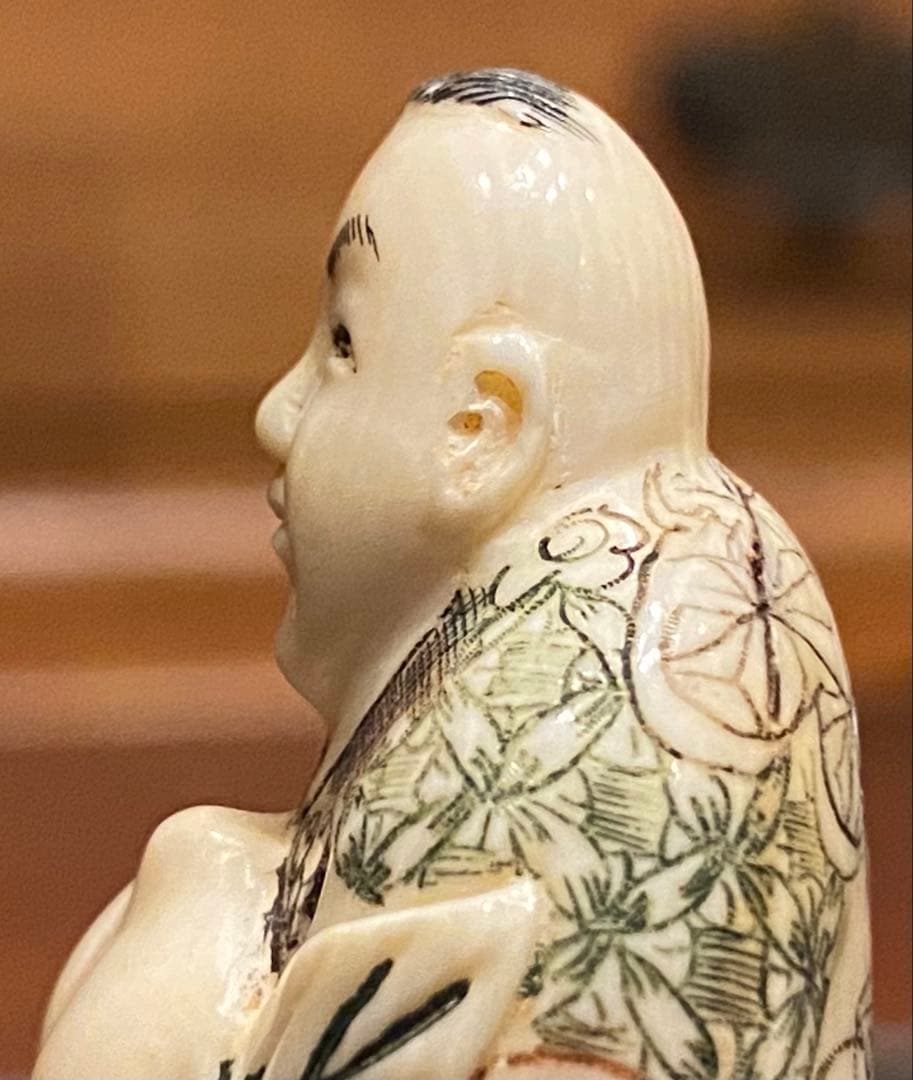 根付 唐子と桃 吉祥彫刻 細密細工 ・ヴィンテージ レア ・中国 台湾