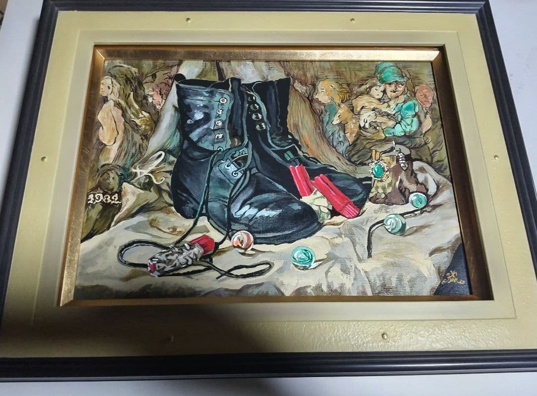 牧野邦夫、絵画、油彩４号、私の靴、肉筆、新品額縁、鴨居令、宮永岳彦、佐伯祐三。