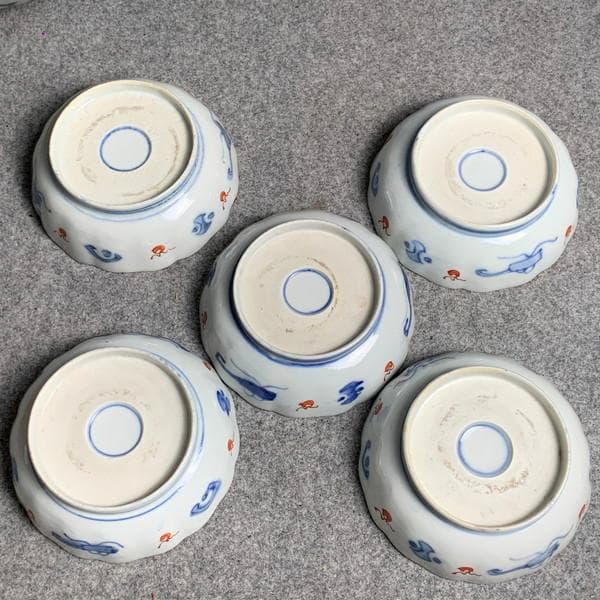 古伊万里色絵金彩軍配図なます皿5枚 [B26061]