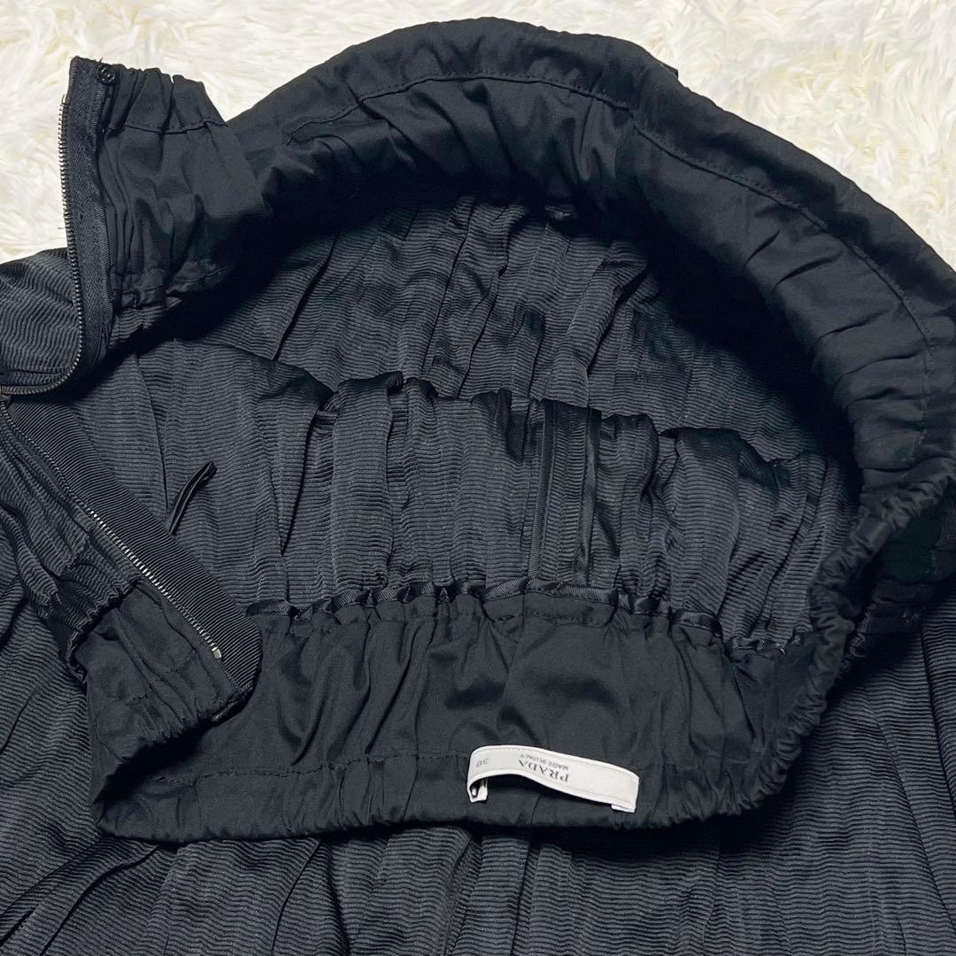 美麗品✨プラダ テスート ナイロン プリーツ スカート ブラック リボン シルク