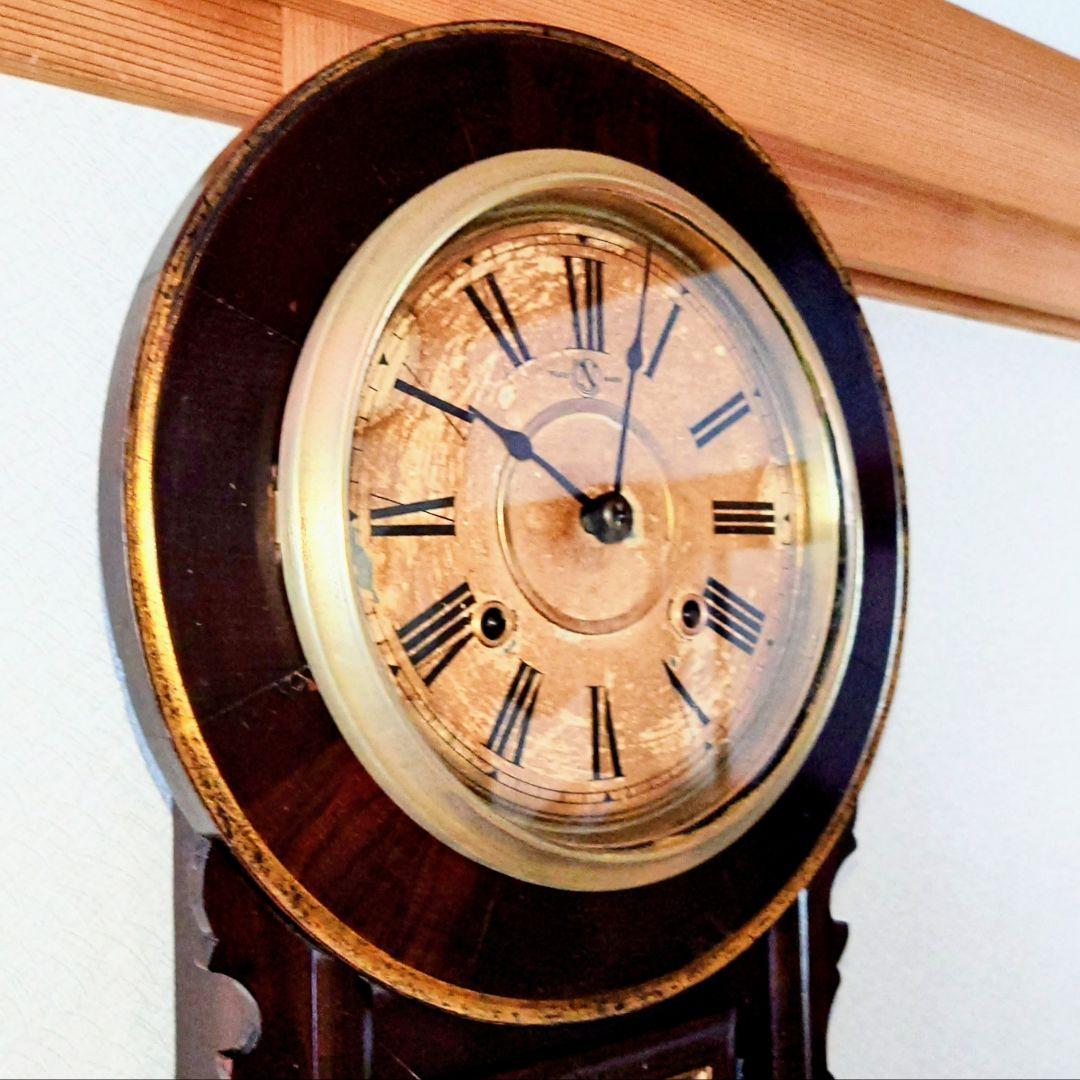 専用〈完動・美品〉日本時計　八吋巻物形ゼンマイ振り子時計　アンティーク古時計