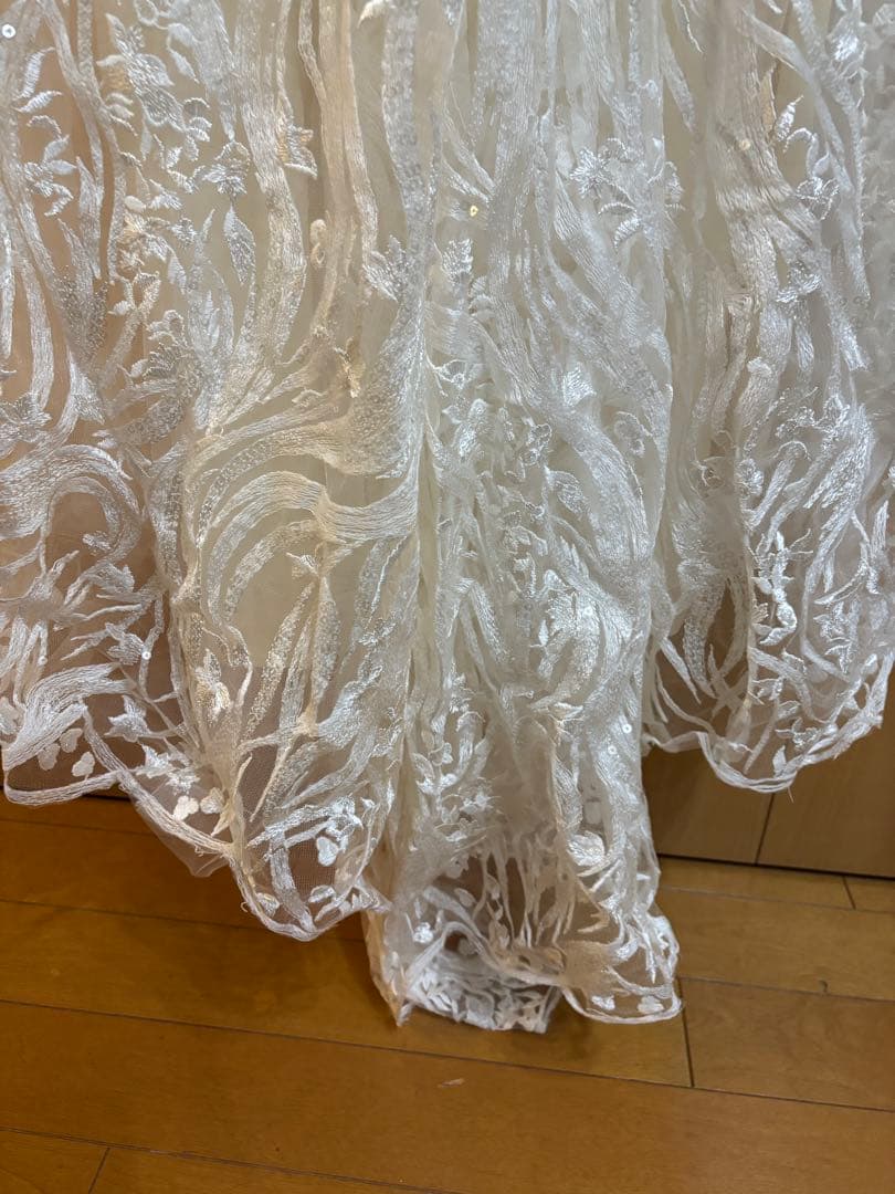 刺繍レース 七分袖 Aラインドレス