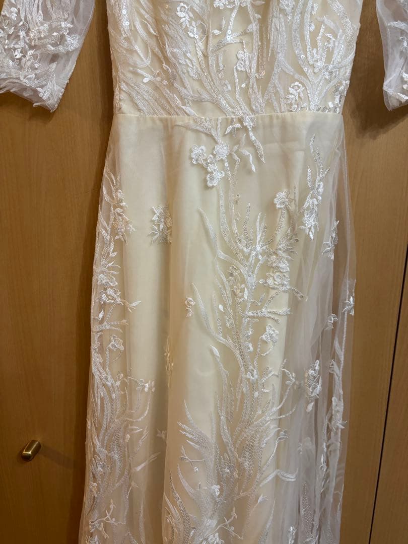 刺繍レース 七分袖 Aラインドレス