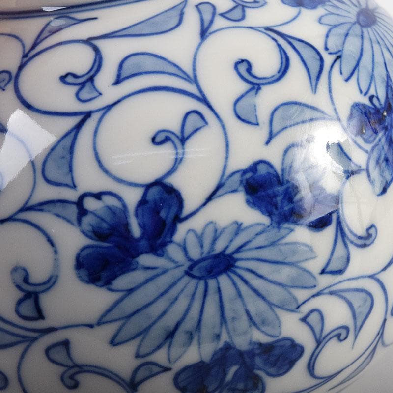 茶道具 古陶園 竹鳳窯 伊藤伊平作 染付菊唐草文 茶壺 共布共箱 V 8013