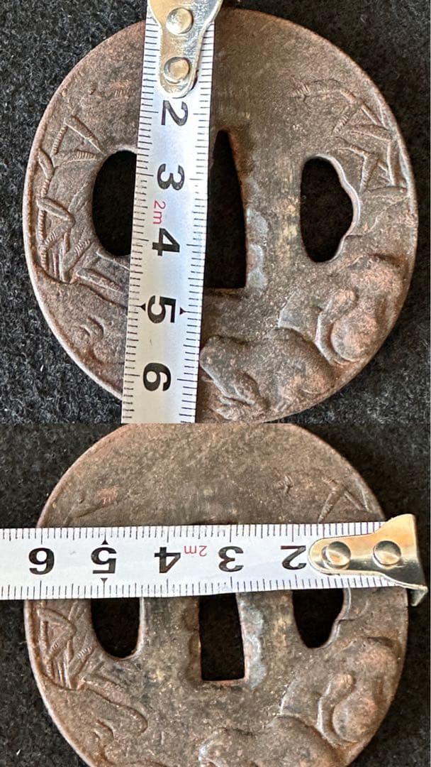 刀装具　 脇差　拵え　鉄地蛙図鍔　獅子目貫　時代 武具　 骨董　古美術　現状B