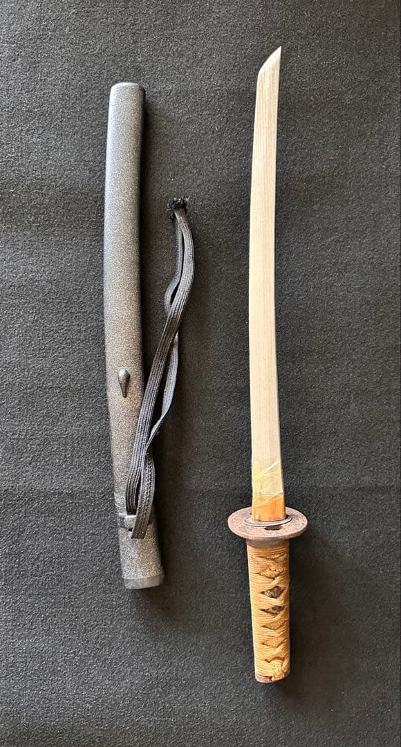 刀装具　 脇差　拵え　鉄地蛙図鍔　獅子目貫　時代 武具　 骨董　古美術　現状B