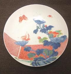 インテリア！【鍋島皿 花鳥文色絵皿 観賞 骨董木箱・k42 】陶磁器 鉢