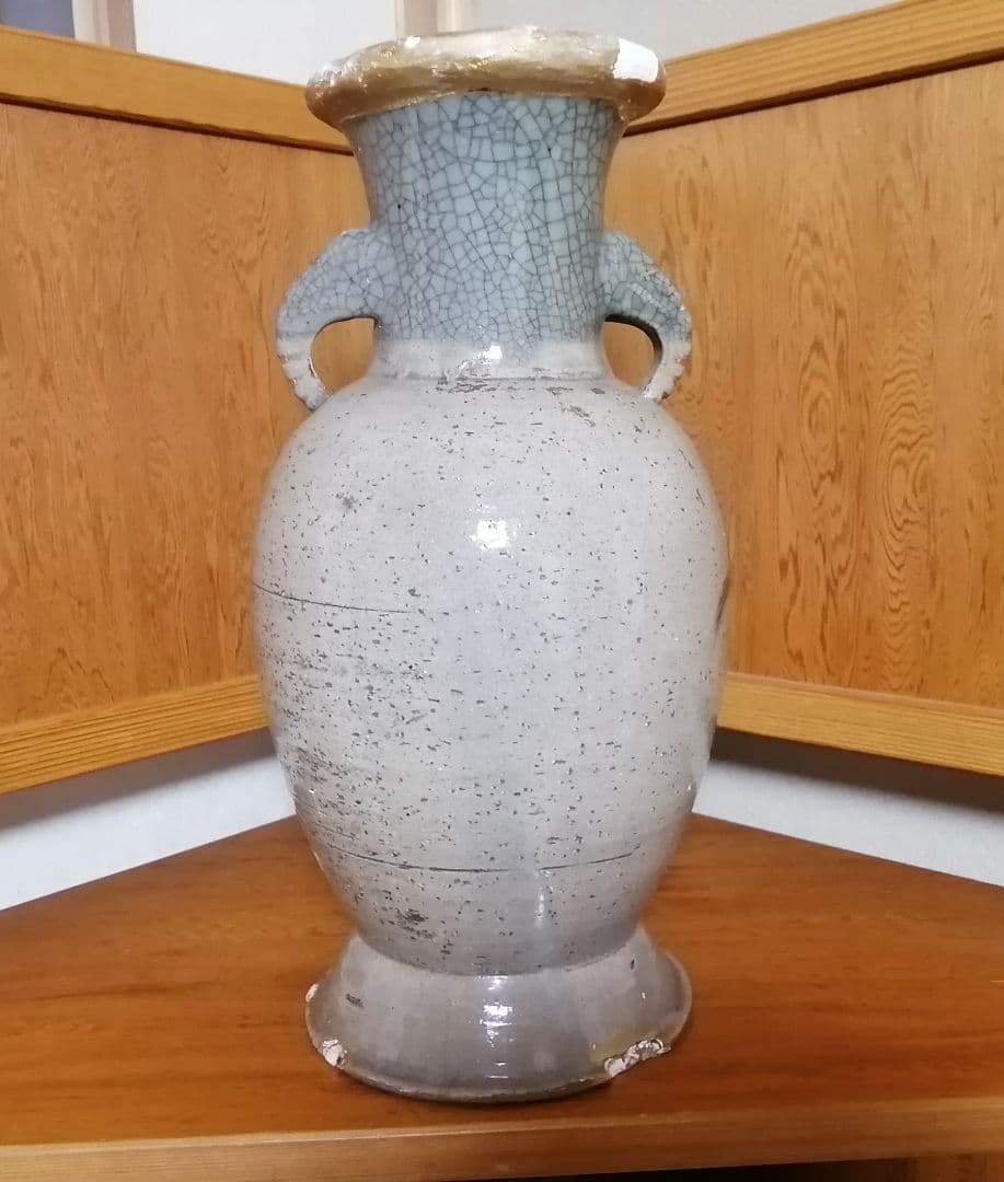 相馬焼　双駒　金彩　双耳大花瓶　希少品　大正期頃　高さ約34cm　骨董　古美術