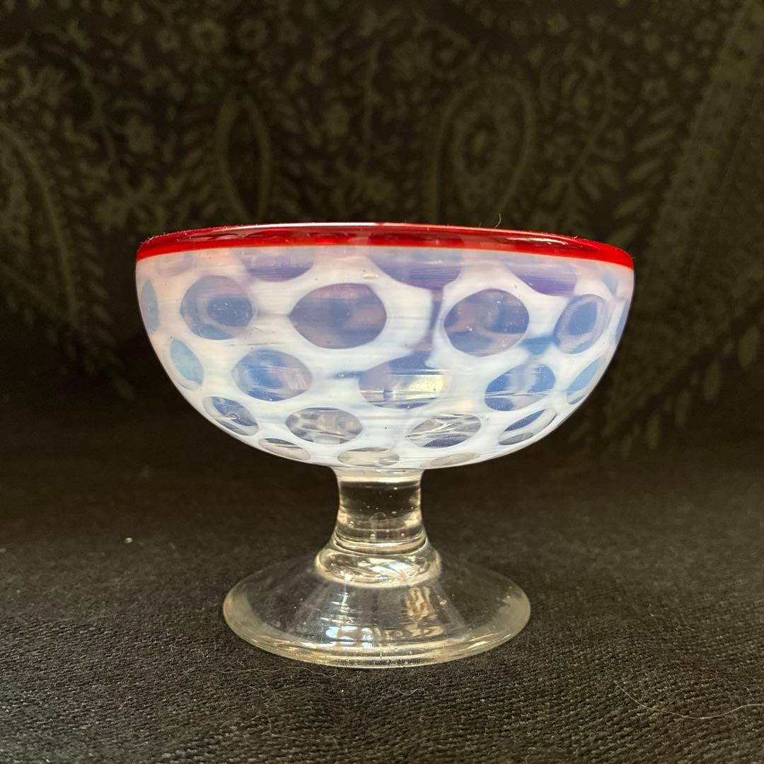 希少 アンティーク 赤縁乳白水玉 氷コップ ヴィンテージ ガラス 昭和