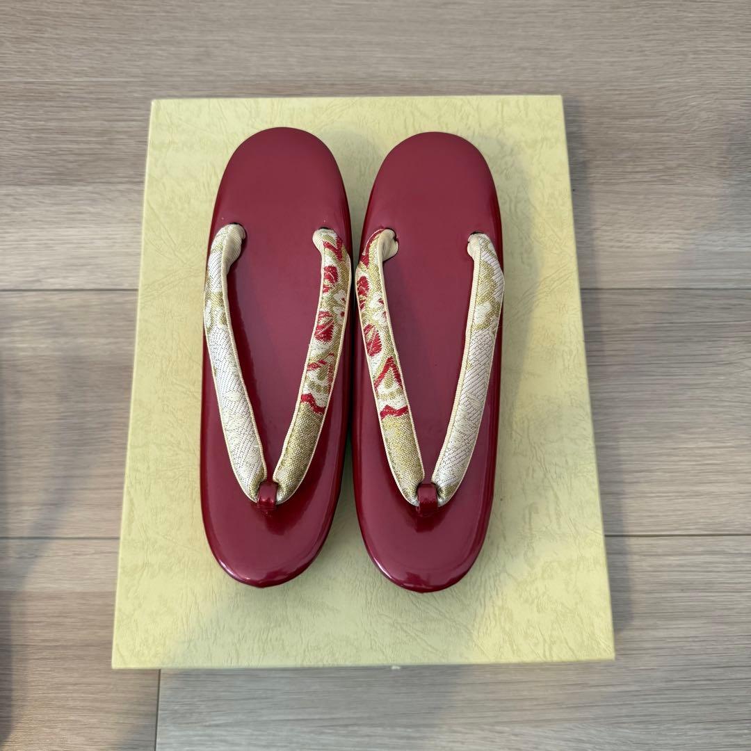 草履バッグセット 振袖 フォーマル 帯地 赤 金 桜 フリーサイズ