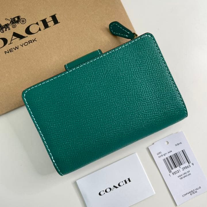ファッション COACH コーチ 折り財布 グリーン 緑色 二つ折り財布