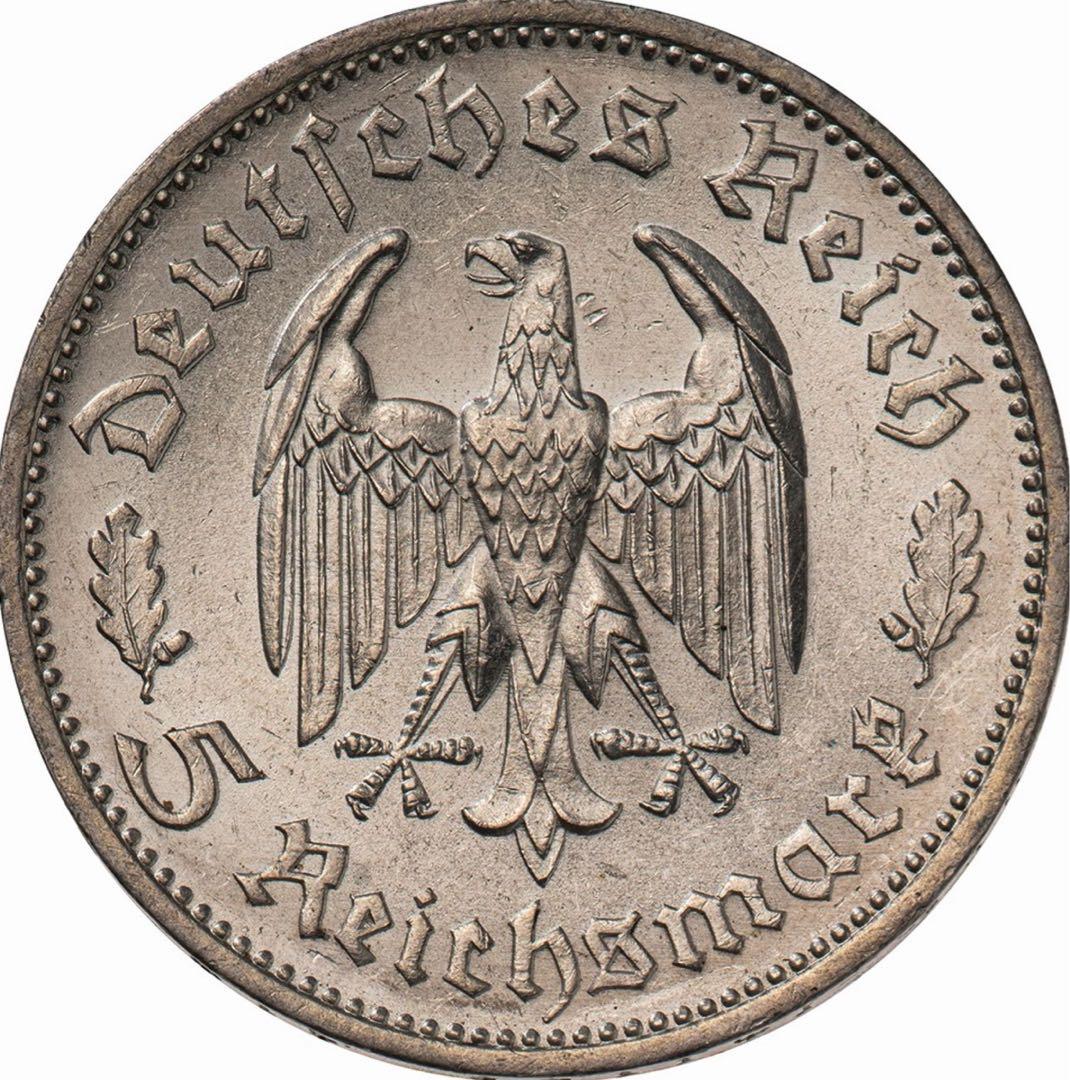 極美品』ドイツシラー生誕175周年記念5ライヒスマルク銀貨(1934年)F