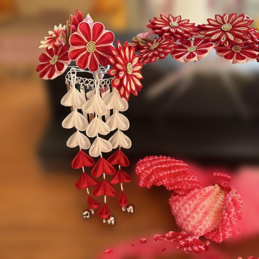 七五三用髪飾りセット　勝山かんざし3点、かのこ、ちんころ