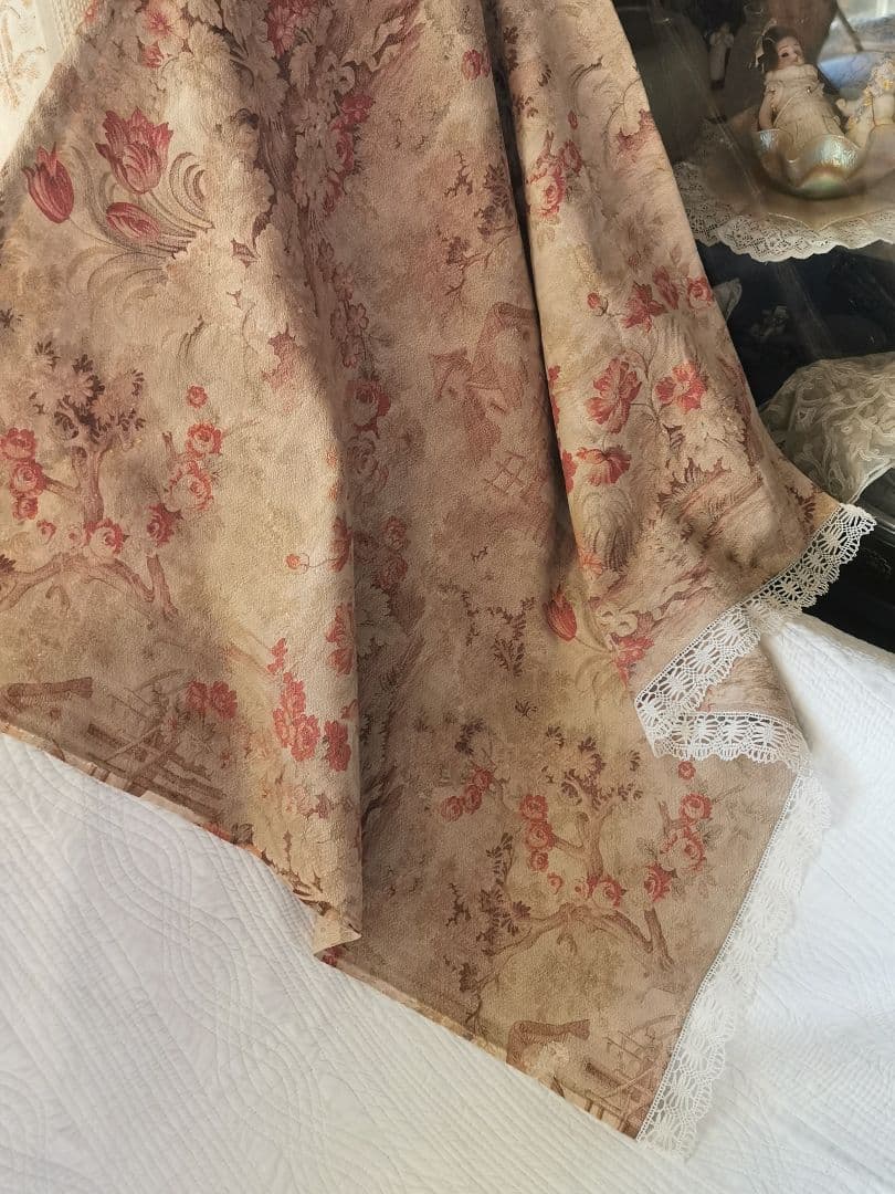 アンティークフランス トワルドジュイ 家と薔薇チューリップ ボビン